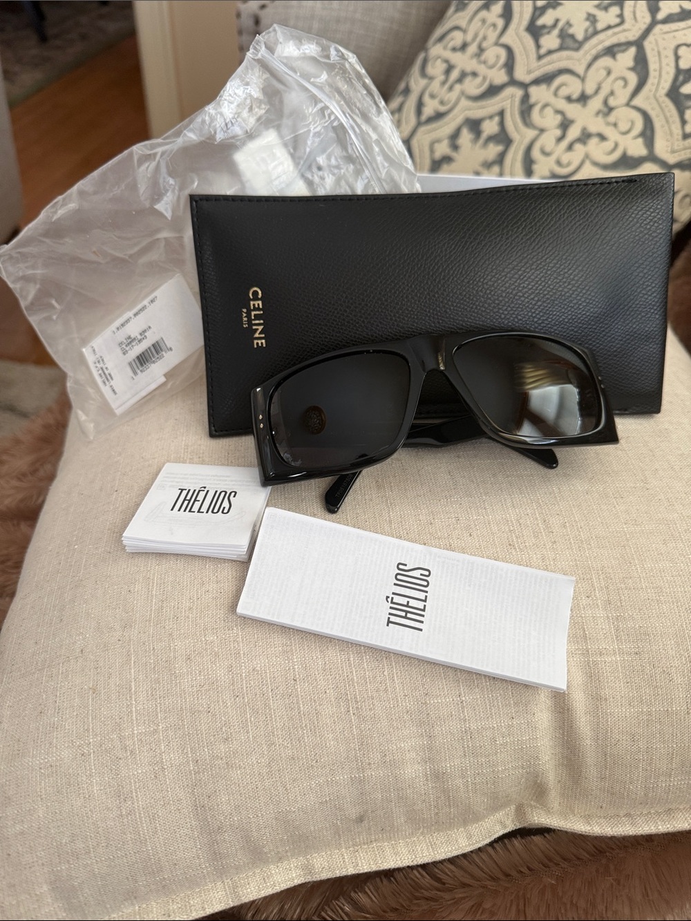 Celine Glossy Black Rectangular Sunglasses with Branded Case